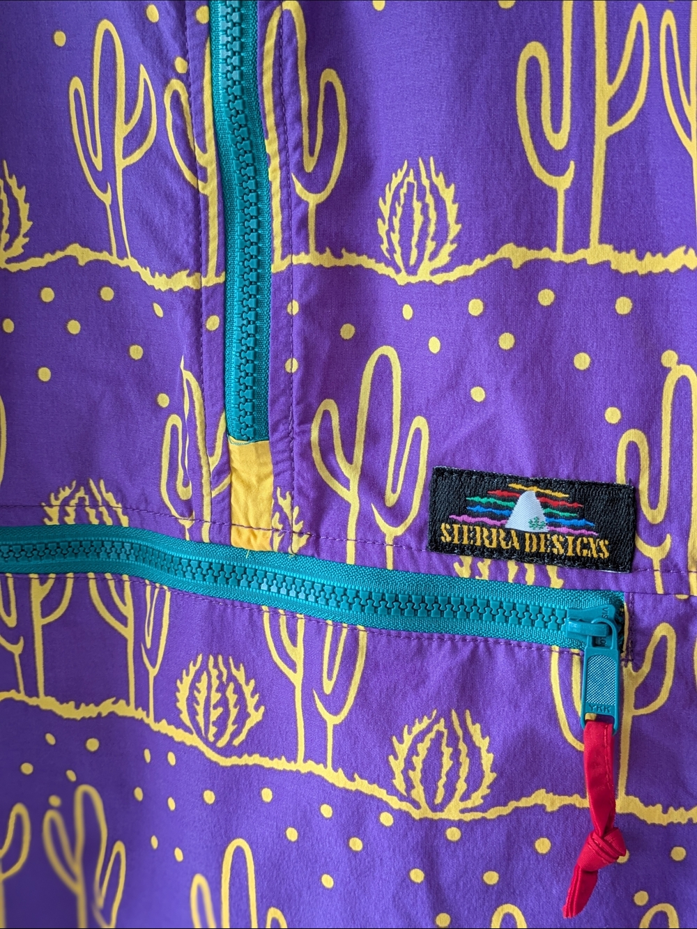 Vintage Sierra Designs Cactus Print Pullover Windbreaker Purple & Yellow Large - Picture 4 of 14